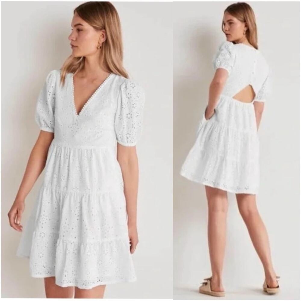 Boden Back Detail Broderie Eyelet Dress in White